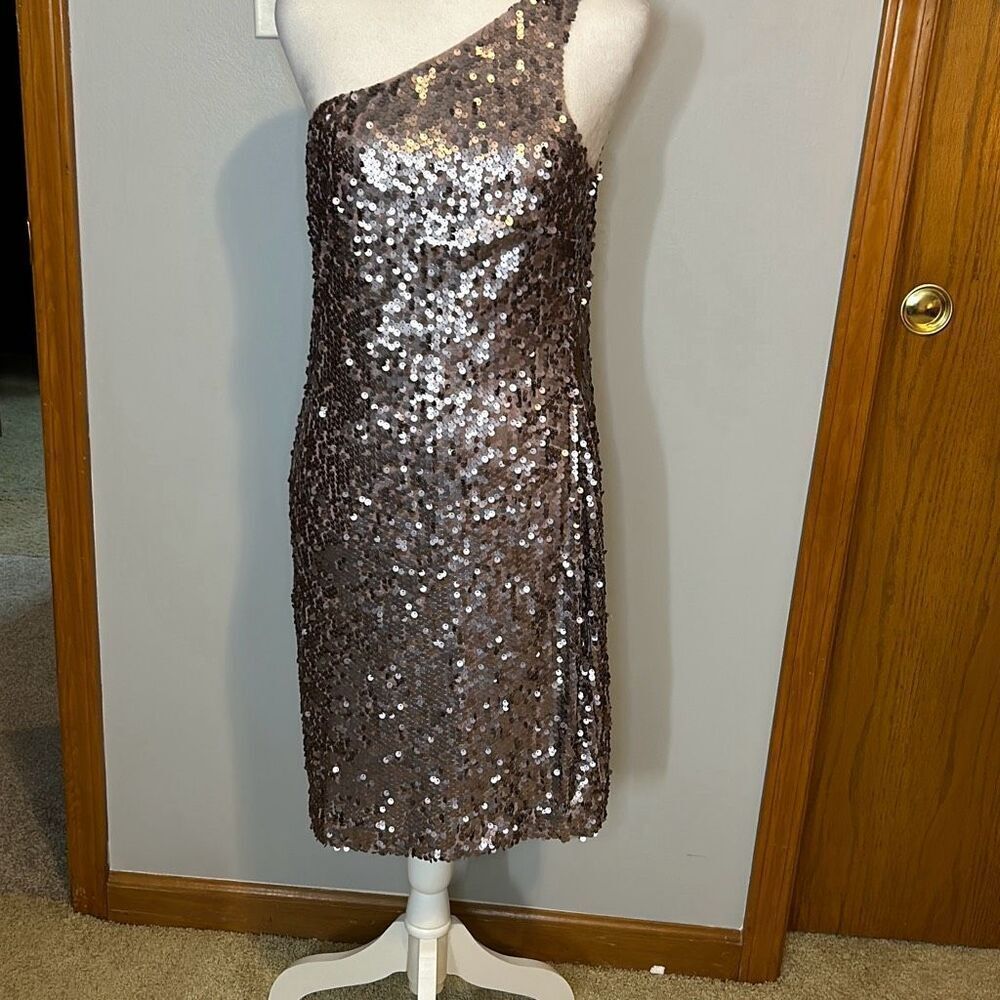 NV Couture one shoulder bodycon sequin dress mauve/pink size 12